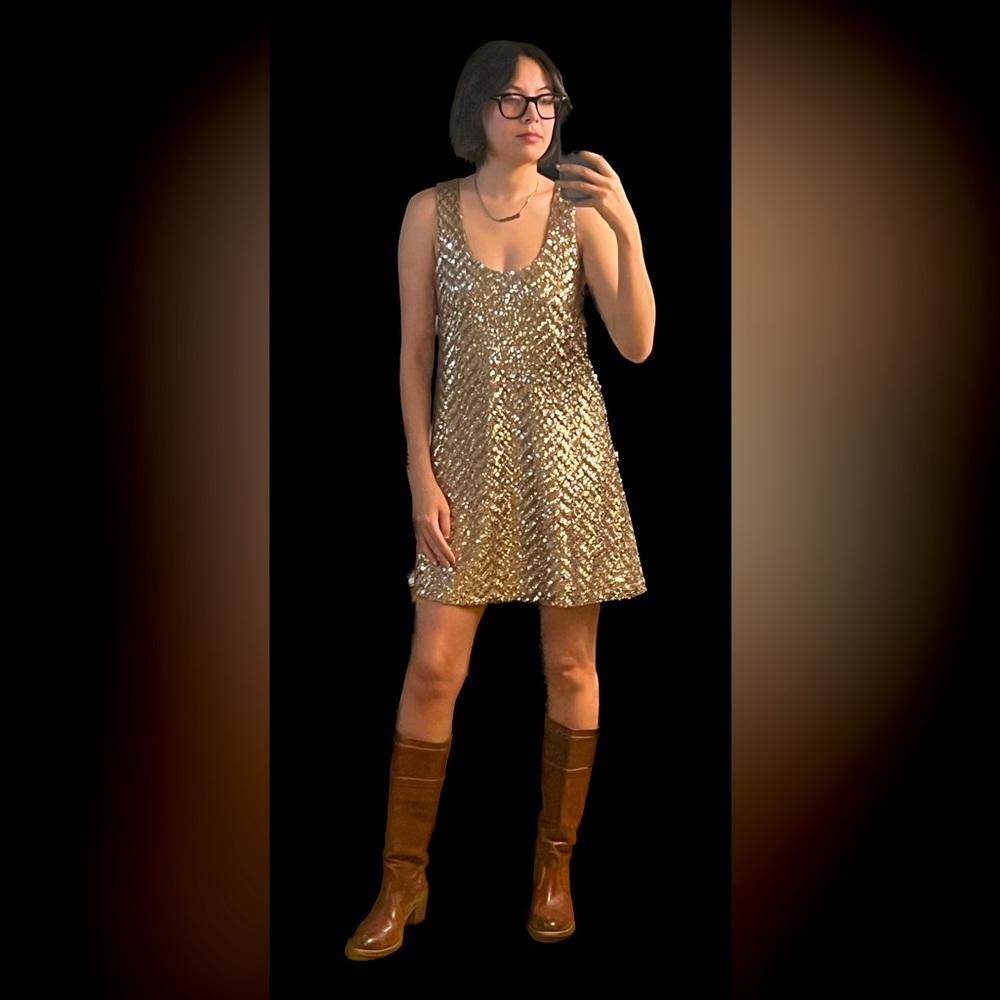 Zara Gold Sequin Sleeveless Mini Dress Scoopneck Size Small